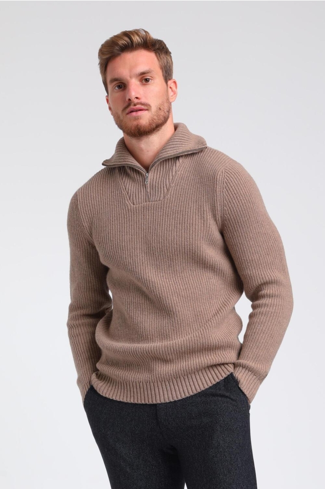 GEBREIDE TRUI MET HIGHNECKKRAAG 614784 4445 taupe